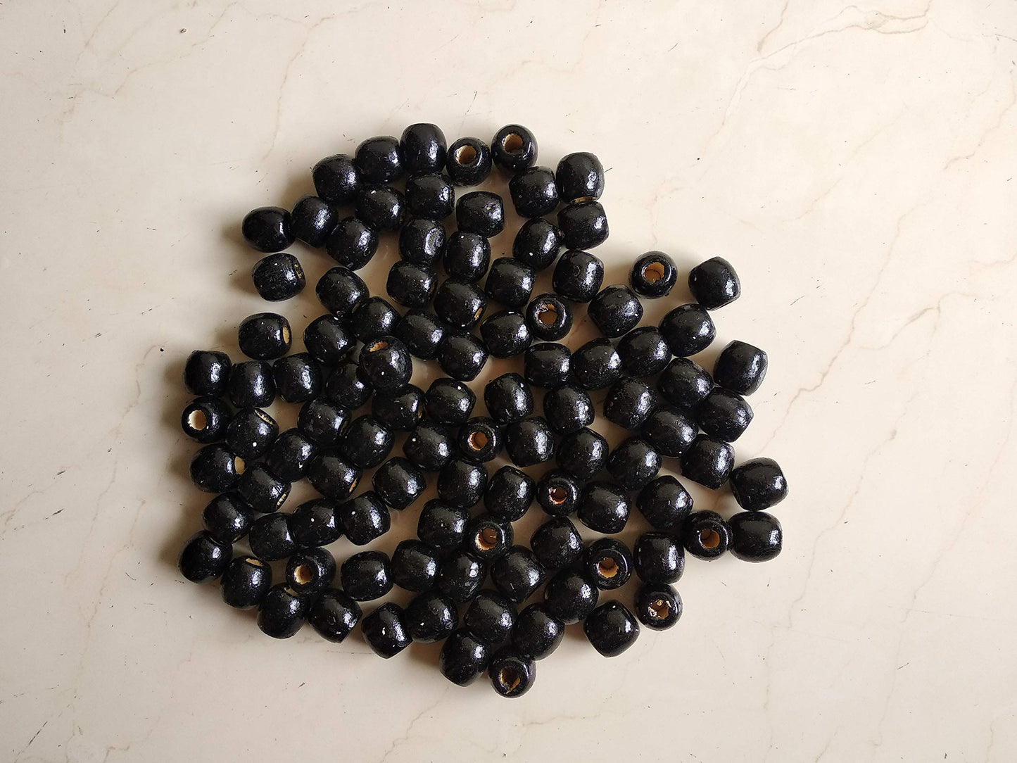 Q1 Beads 100 Pcs Black Color Natural Plain Oval Wooden Beads with Big Hole Ball for Jewellery Making & DIY Craft Findings and Multipurpose(16x17 mm,10 mm Hole,Black Color)